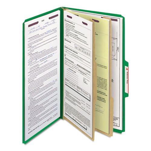 Six-section Pressboard Top Tab Classification Folders With Safeshield Fasteners, 2 Dividers, Legal Size, Green, 10/box Six-section Pressboard Top Tab Classification Folders With Safeshield Fasteners, 2 Dividers, Legal Size, Green, 10/box