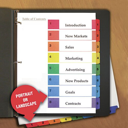 Deluxe Table Of Contents Dividers For Printers, 8-tab, 1 To 8; Table Of Contents, 11 X 8.5, White, 6 Sets Deluxe Table Of Contents Dividers For Printers, 8-tab, 1 To 8; Table Of Contents, 11 X 8.5, White, 6 Sets