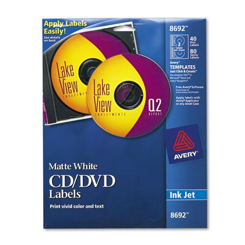 Inkjet Cd Labels, Matte White, 40/pack Inkjet Cd Labels, Matte White, 40/pack