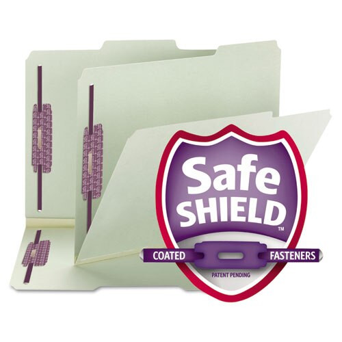 Recycled Pressboard Folders With Two Safeshield Coated Fasteners, 1/3-cut Tabs, 2" Expansion, Legal Size, Gray-green, 25/box Recycled Pressboard Folders With Two Safeshield Coated Fasteners, 1/3-cut Tabs, 2" Expansion, Legal Size, Gray-green, 25/box