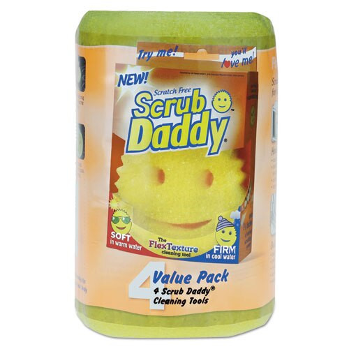 Scratch-free Scrubbing Sponge, 4 1/8" Diameter, Yellow, Polymer Foam, 4/pack Scratch-free Scrubbing Sponge, 4 1/8" Diameter, Yellow, Polymer Foam, 4/pack