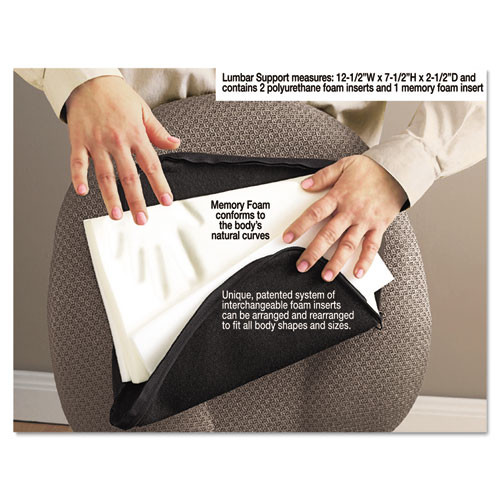 Deluxe Lumbar Support Cushion With Memory Foam, 12.5w X 2.5d X 7.5h, Black Deluxe Lumbar Support Cushion With Memory Foam, 12.5w X 2.5d X 7.5h, Black