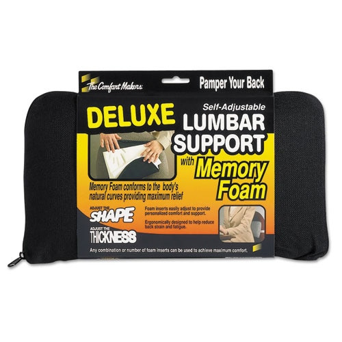 Deluxe Lumbar Support Cushion With Memory Foam, 12.5w X 2.5d X 7.5h, Black Deluxe Lumbar Support Cushion With Memory Foam, 12.5w X 2.5d X 7.5h, Black