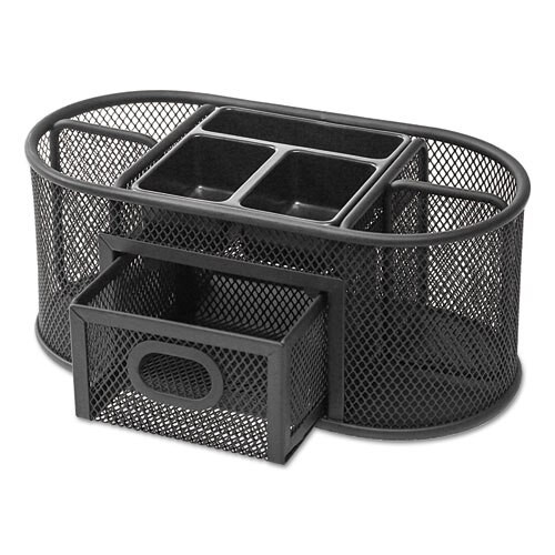 Metal Mesh Oval Desktop Organizer, 9 3/8 X 4 X 4 7/8, Black Metal Mesh Oval Desktop Organizer, 9 3/8 X 4 X 4 7/8, Black