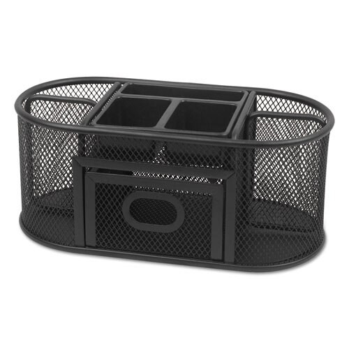 Metal Mesh Oval Desktop Organizer, 9 3/8 X 4 X 4 7/8, Black Metal Mesh Oval Desktop Organizer, 9 3/8 X 4 X 4 7/8, Black