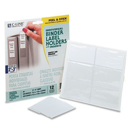 Self-adhesive Ring Binder Label Holders, Top Load, 2 1/4 X 3 5/8, Clear, 12/pack Self-adhesive Ring Binder Label Holders, Top Load, 2 1/4 X 3 5/8, Clear, 12/pack