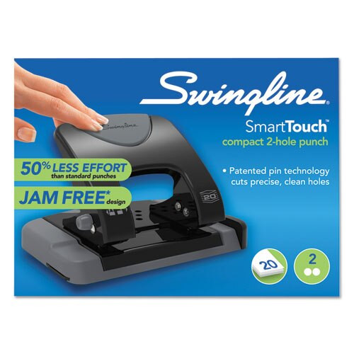 20-sheet Smarttouch Two-hole Punch, 9/32" Holes, Black/gray 20-sheet Smarttouch Two-hole Punch, 9/32" Holes, Black/gray