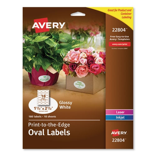 Oval Labels W/ Sure Feed & Easy Peel, 1 1/2 X 2 1/2, Glossy White, 180/pack Oval Labels W/ Sure Feed & Easy Peel, 1 1/2 X 2 1/2, Glossy White, 180/pack