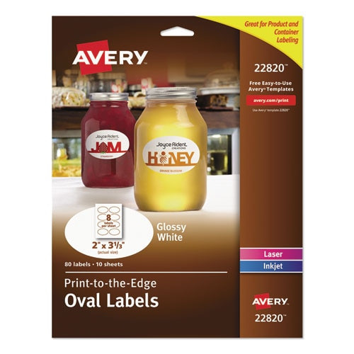 Oval Labels W/ Sure Feed And Easy Peel, 2 X 3.33, Glossy White, 80/pack Oval Labels W/ Sure Feed And Easy Peel, 2 X 3.33, Glossy White, 80/pack