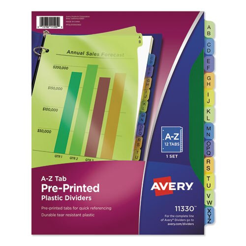Durable Preprinted Plastic Tab Dividers, 12-tab, A To Z, 11 X 8.5, Assorted, 1 Set Durable Preprinted Plastic Tab Dividers, 12-tab, A To Z, 11 X 8.5, Assorted, 1 Set