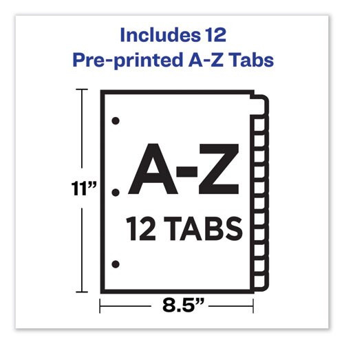 Durable Preprinted Plastic Tab Dividers, 12-tab, A To Z, 11 X 8.5, Assorted, 1 Set Durable Preprinted Plastic Tab Dividers, 12-tab, A To Z, 11 X 8.5, Assorted, 1 Set