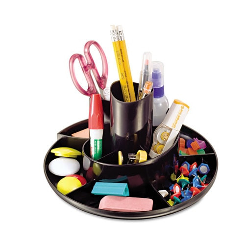 Rotary Desk Organizer, 11 Compartments, 8 3/4 Dia X 5 3/8, Black Rotary Desk Organizer, 11 Compartments, 8 3/4 Dia X 5 3/8, Black