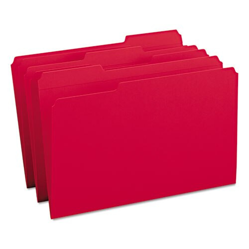 Reinforced Top Tab Colored File Folders, 1/3-cut Tabs, Legal Size, Red, 100/box