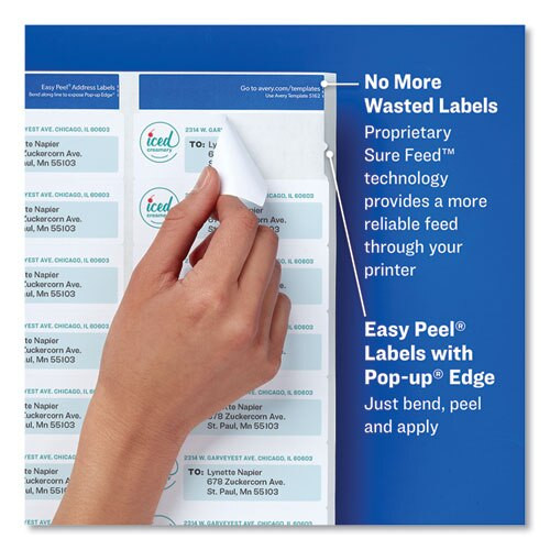 Easy Peel White Address Labels W/ Sure Feed Technology, Laser Printers, 1 X 4, White, 20/sheet, 250 Sheets/box