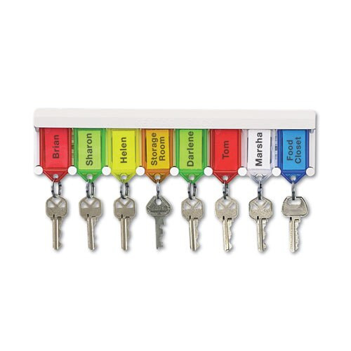 Color-coded Key Tag Rack, 8-key, Plastic, White, 10 1/2 X 1/4 X 2 1/2 Color-coded Key Tag Rack, 8-key, Plastic, White, 10 1/2 X 1/4 X 2 1/2