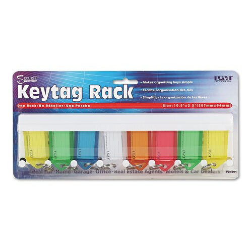 Color-coded Key Tag Rack, 8-key, Plastic, White, 10 1/2 X 1/4 X 2 1/2 Color-coded Key Tag Rack, 8-key, Plastic, White, 10 1/2 X 1/4 X 2 1/2