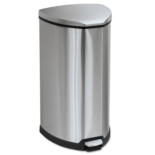 Step-on Waste Receptacle, Triangular, Stainless Steel, 10 Gal, Chrome/black Step-on Waste Receptacle, Triangular, Stainless Steel, 10 Gal, Chrome/black