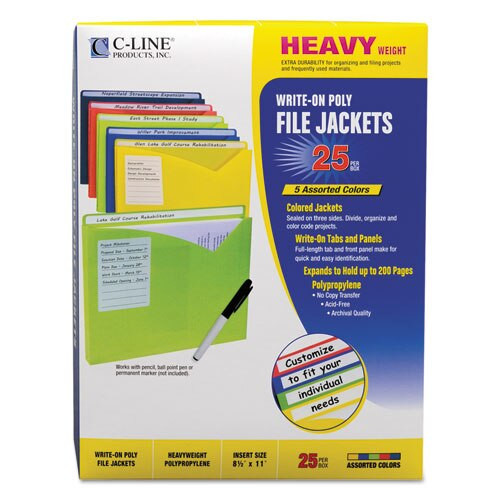 Write-on Poly File Jackets, Straight Tab, Letter Size, Assorted Colors, 25/box Write-on Poly File Jackets, Straight Tab, Letter Size, Assorted Colors, 25/box