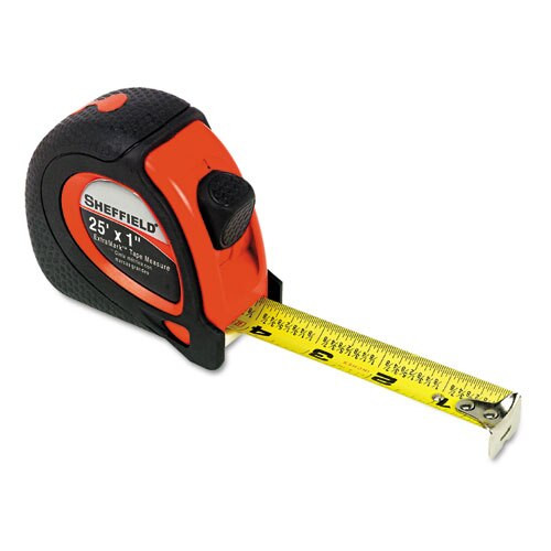 Sheffield Extramark Tape Measure, Red With Black Rubber Grip, 1" X 25 Ft Sheffield Extramark Tape Measure, Red With Black Rubber Grip, 1" X 25 Ft