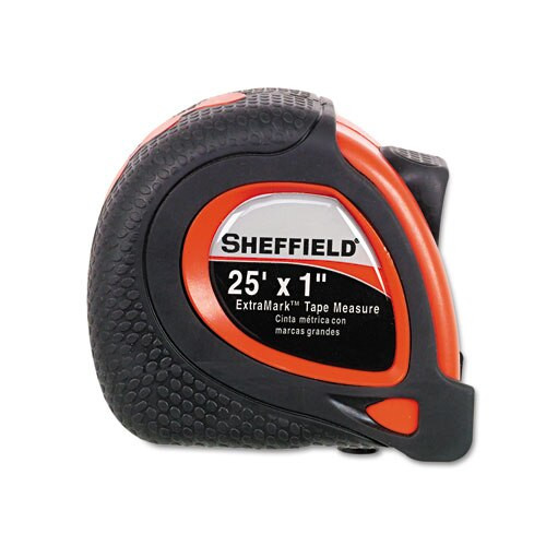 Sheffield Extramark Tape Measure, Red With Black Rubber Grip, 1" X 25 Ft Sheffield Extramark Tape Measure, Red With Black Rubber Grip, 1" X 25 Ft