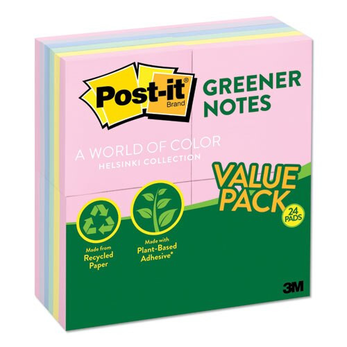Recycled Note Pads, 3 X 3, Assorted Helsinki Colors, 100-sheet, 24/pack Recycled Note Pads, 3 X 3, Assorted Helsinki Colors, 100-sheet, 24/pack