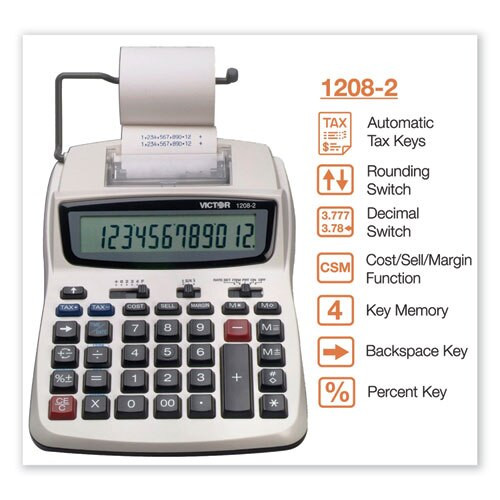 1208-2 Two-color Compact Printing Calculator, Black/red Print, 2.3 Lines/sec 1208-2 Two-color Compact Printing Calculator, Black/red Print, 2.3 Lines/sec
