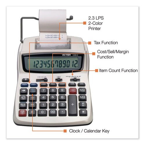 1208-2 Two-color Compact Printing Calculator, Black/red Print, 2.3 Lines/sec 1208-2 Two-color Compact Printing Calculator, Black/red Print, 2.3 Lines/sec