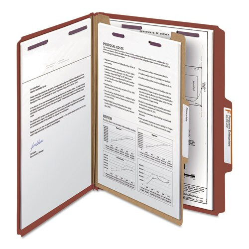 Pressboard Classification Folders With Safeshield Coated Fasteners, 2/5 Cut, 1 Divider, Letter Size, Red, 10/box Pressboard Classification Folders With Safeshield Coated Fasteners, 2/5 Cut, 1 Divider, Letter Size, Red, 10/box