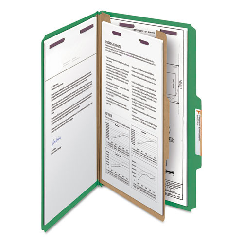 Four-section Pressboard Top Tab Classification Folders With Safeshield Fasteners, 1 Divider, Legal Size, Green, 10/box Four-section Pressboard Top Tab Classification Folders With Safeshield Fasteners, 1 Divider, Legal Size, Green, 10/box