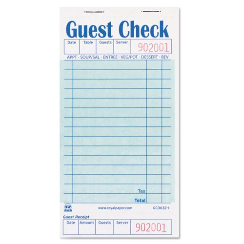 Guest Check Book, 3 1/2 X 6 7/10, 50/book, 50 Books/carton Guest Check Book, 3 1/2 X 6 7/10, 50/book, 50 Books/carton