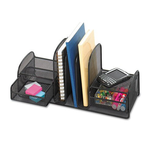Onyx Mesh Desk Organizer, Three Sections/two Baskets, 17 X 6 3/4 X 7 3/4, Black Onyx Mesh Desk Organizer, Three Sections/two Baskets, 17 X 6 3/4 X 7 3/4, Black