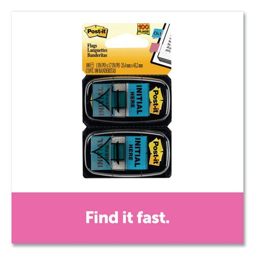Arrow Message 1" Page Flags, "initial Here", Blue, 2 50-flag Dispensers/pack Arrow Message 1" Page Flags, "initial Here", Blue, 2 50-flag Dispensers/pack