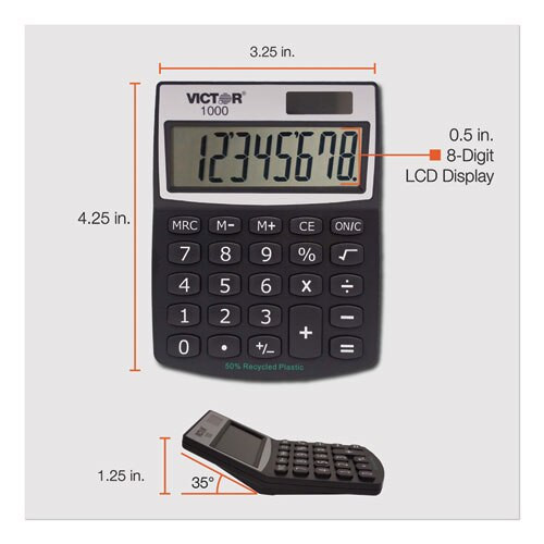 1000 Minidesk Calculator, Solar/battery, 8-digit Lcd 1000 Minidesk Calculator, Solar/battery, 8-digit Lcd