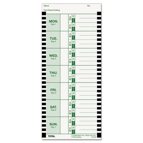 Time Card For Lathem Model 800p, 4 X 9, Weekly, 1-sided, 100/pack Time Card For Lathem Model 800p, 4 X 9, Weekly, 1-sided, 100/pack