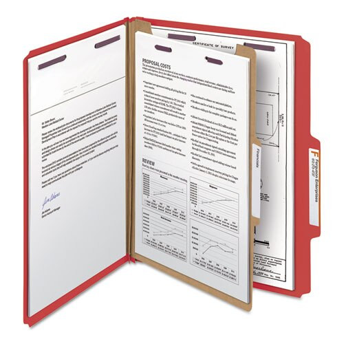 Four-section Pressboard Top Tab Classification Folders With Safeshield Fasteners, 1 Divider, Letter Size, Bright Red, 10/box Four-section Pressboard Top Tab Classification Folders With Safeshield Fasteners, 1 Divider, Letter Size, Bright Red, 10/box