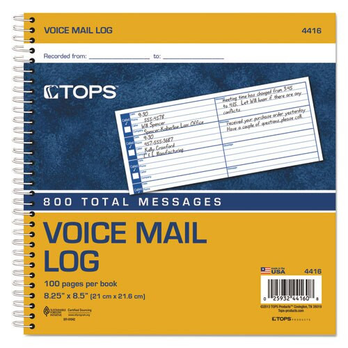 Voice Message Log Books, 8 1/2 X 8 1/4, 800-message Book Voice Message Log Books, 8 1/2 X 8 1/4, 800-message Book