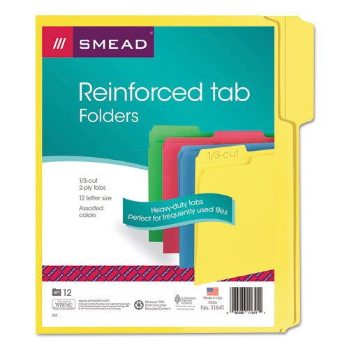 Reinforced Top Tab Colored File Folders, 1/3-cut Tabs, Letter Size, Assorted, 12/pack Reinforced Top Tab Colored File Folders, 1/3-cut Tabs, Letter Size, Assorted, 12/pack