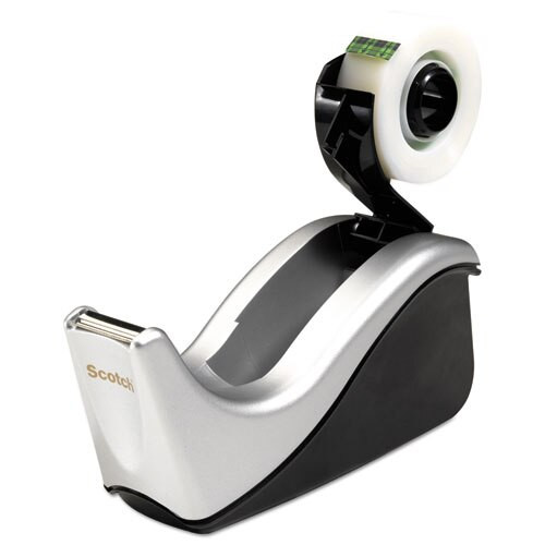 Value Desktop Tape Dispenser, Attached 1" Core, Black/silver Value Desktop Tape Dispenser, Attached 1" Core, Black/silver