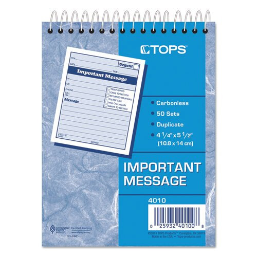 Telephone Message Book With Fax/mobile Section, 4-1/4 X 5 1/2, Two-part, 50/book Telephone Message Book With Fax/mobile Section, 4-1/4 X 5 1/2, Two-part, 50/book