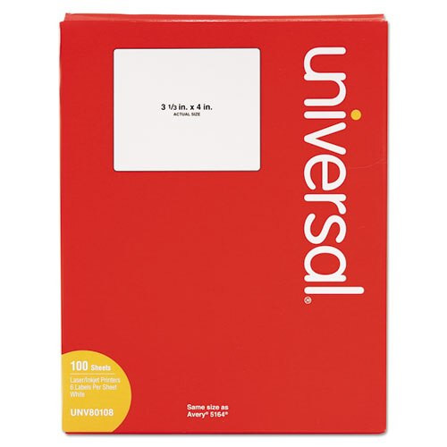 White Labels, Inkjet/laser Printers, 3.33 X 4, White, 6/sheet, 100 Sheets/box White Labels, Inkjet/laser Printers, 3.33 X 4, White, 6/sheet, 100 Sheets/box