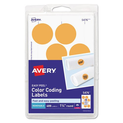 Printable Self-adhesive Removable Color-coding Labels, 1.25" Dia., Neon Orange, 8/sheet, 50 Sheets/pack Printable Self-adhesive Removable Color-coding Labels, 1.25" Dia., Neon Orange, 8/sheet, 50 Sheets/pack