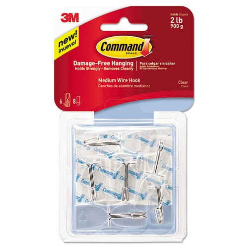 Clear Hooks And Strips, Plastic, Medium, 6 Hooks And 8 Strips/pack Clear Hooks And Strips, Plastic, Medium, 6 Hooks And 8 Strips/pack