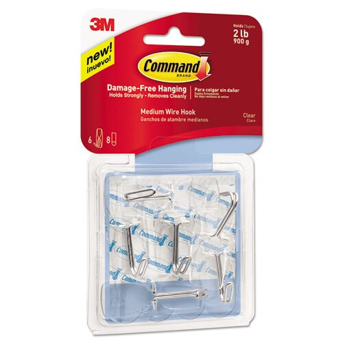 Clear Hooks And Strips, Plastic, Medium, 6 Hooks And 8 Strips/pack Clear Hooks And Strips, Plastic, Medium, 6 Hooks And 8 Strips/pack