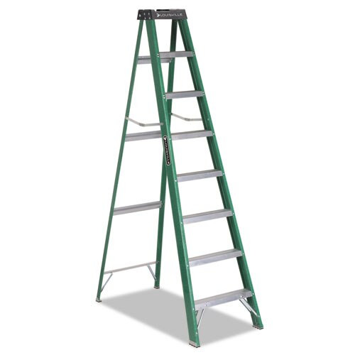 Fiberglass Step Ladder, 8 Ft Working Height, 225 Lbs Capacity, 7 Step, Green/black Fiberglass Step Ladder, 8 Ft Working Height, 225 Lbs Capacity, 7 Step, Green/black