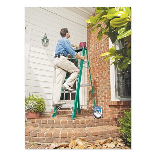 Fiberglass Step Ladder, 8 Ft Working Height, 225 Lbs Capacity, 7 Step, Green/black Fiberglass Step Ladder, 8 Ft Working Height, 225 Lbs Capacity, 7 Step, Green/black