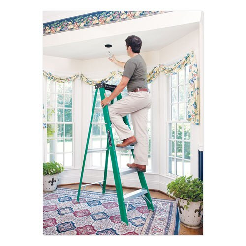 Fiberglass Step Ladder, 8 Ft Working Height, 225 Lbs Capacity, 7 Step, Green/black Fiberglass Step Ladder, 8 Ft Working Height, 225 Lbs Capacity, 7 Step, Green/black