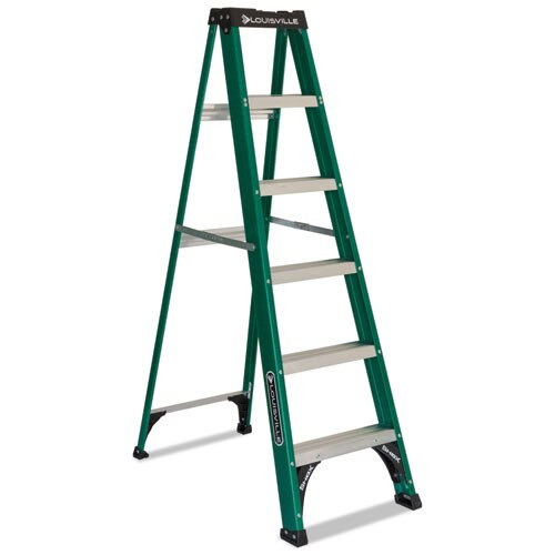 Fiberglass Step Ladder, 8 Ft Working Height, 225 Lbs Capacity, 7 Step, Green/black Fiberglass Step Ladder, 8 Ft Working Height, 225 Lbs Capacity, 7 Step, Green/black