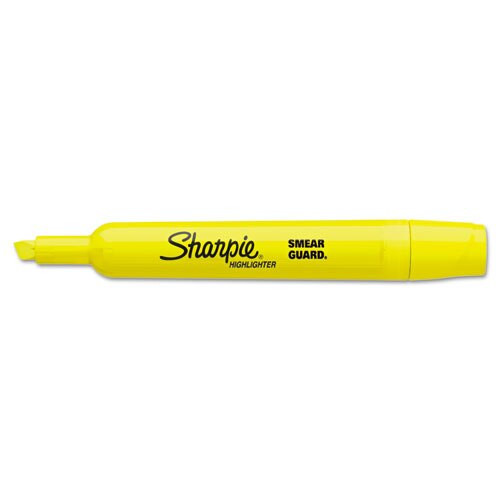 Tank Style Highlighters, Chisel Tip, Fluorescent Yellow, Dozen