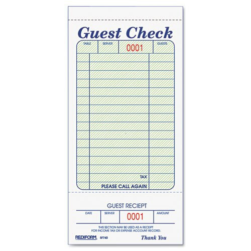 Guest Check Book, 3 3/8 X 6 1/2, Tear-off At Bottom, 50/book Guest Check Book, 3 3/8 X 6 1/2, Tear-off At Bottom, 50/book