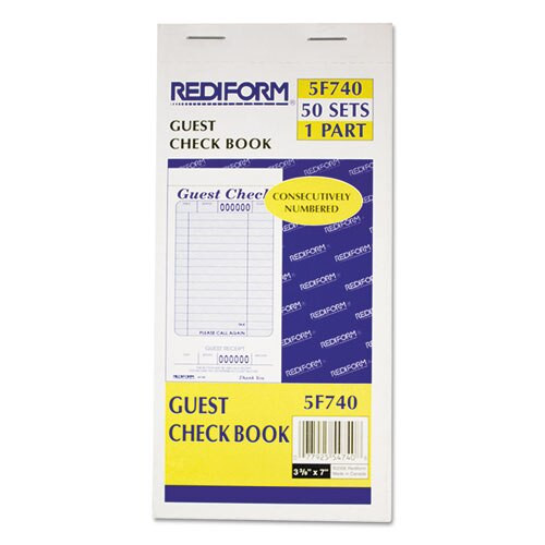 Guest Check Book, 3 3/8 X 6 1/2, Tear-off At Bottom, 50/book Guest Check Book, 3 3/8 X 6 1/2, Tear-off At Bottom, 50/book
